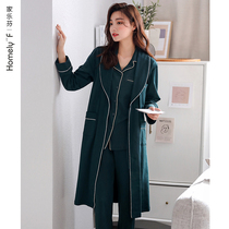Nightgown Womens pajamas Spring and autumn bathrobe night dress Long thin cotton long sleeve cotton home wear three-piece suit