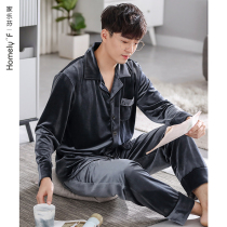 Jiale Fen pajamas mens spring and autumn golden velvet long sleeve home clothing mens autumn and winter thin mens suit
