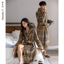 Couples nightgown mens bathrobe womens pajamas winter flannel thickened plus fleece coral fleece autumn winter long winter
