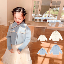 Amybaby girls in-laws French cardigan winter new foreign style small fragrance pearl coat baby sweater