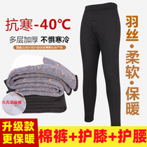 Mens thickened cotton pants elastic fabric cloth Riga kneecap protective waist dad clothes mid-aged winter three-story warm pants