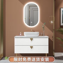 ins wind light luxury rock board bathroom integrated basin cabinet combination table basin Modern simple small apartment floor-to-ceiling sink