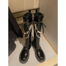 Mr. Jimmy] Black pearl chain Knight boots female summer thick soles thin sweet cool fried street Martin boots high boots