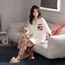 Pajamas women spring and autumn cotton long sleeve home clothing set simple cartoon students Korean version can wear summer thin
