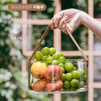 Transparent thick fruit plate Nordic ice bucket personality creative modern living room household portable leather light luxury flower pot
