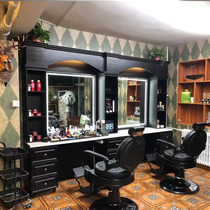 High-end custom barbershop hair salon Retro Mirror Cabinet integrated hair salon special hair cutting perm solid wood mirror