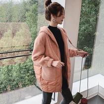 Pregnant womens clothing autumn and winter clothing lamb wool stitching hooded cotton-padded jacket for pregnant women