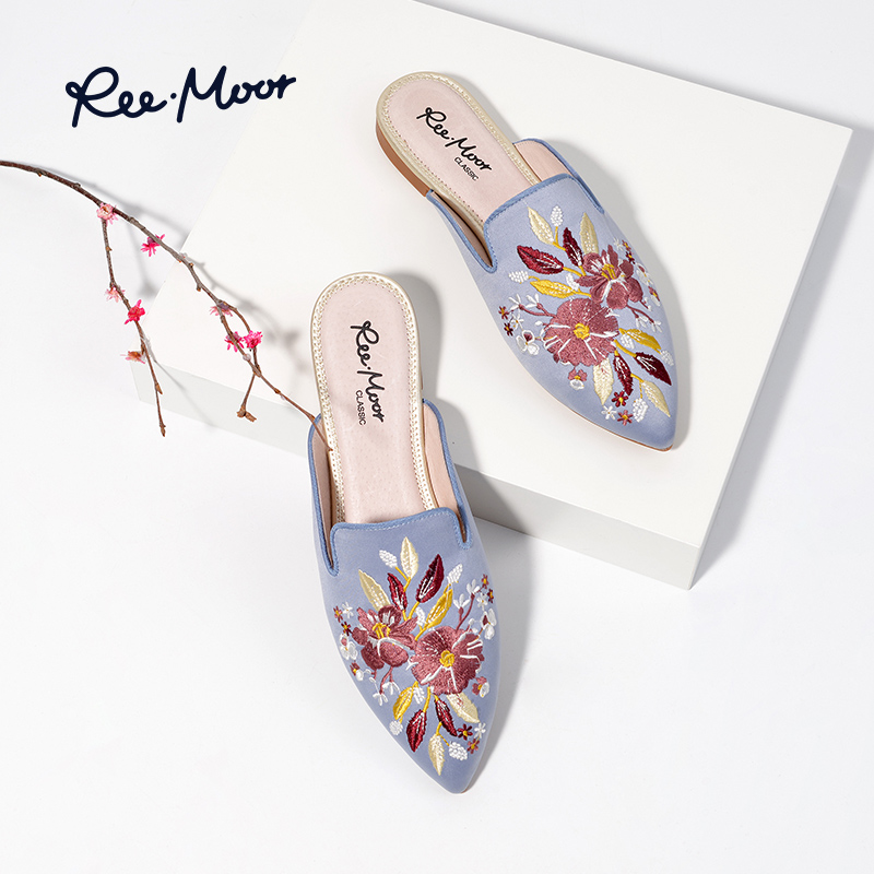 REEMOOR sandals women's half-slippers autumn fashion wear pointed sandals flat sole Muller shoes Rui Mu women's shoes