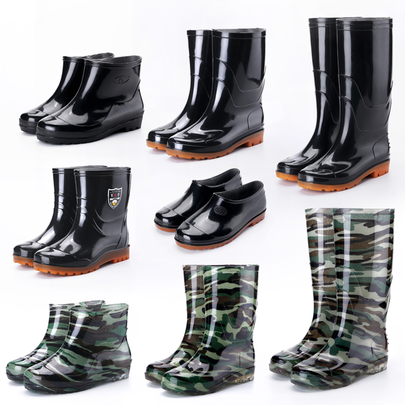 Warm medium high drum rain shoes, men's wear-resistant work water boots, short drum overshoes, low top cow tendon soles, anti slip plastic cotton shoes