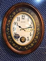  RHYTHM Imported Lisheng European large size oval solid wood music clock wall clock retro pendulum clock CMJ580