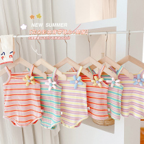 Baby Clothes Summer Dress Womens Baby Harnesses Kha-clad Korean Version Cute Rainbow Striped One-piece Clothes Newborns Bag Fart