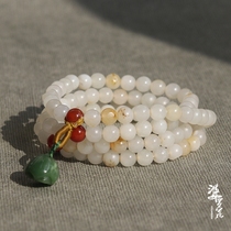 (Brahlia) Xinjiang jewelry Hetian Jade seed material 108 cards 6 round beads hand string mutton white jade bracelet hanging chain