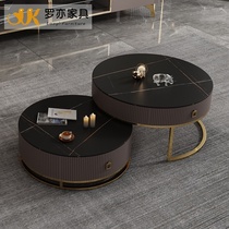 Rock plate coffee table Light luxury modern simple minimalist creative small apartment storage size round living room TV cabinet combination