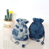 Tie-dyed handmade bag plant dyed moire blue dyed handmade Tulip drawstring cloth bag cotton storage bag