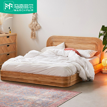  Machifel Nordic rattan rattan solid wood bed bed and breakfast furniture Hotel apartment Net red rattan bed ins