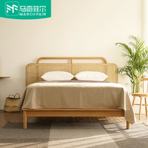 Magchifield ins Nordic rattan bed bed 1 8 m solid wood double bed simple master bedroom hotel homestay queen bed rattan bed