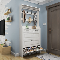  Ultra-thin shoe cabinet household door white with hanger dump shoe cabinet with drawer large capacity space-saving storage shoe rack