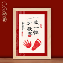 Baby hand and foot prints mud marks commemorative calligraphy newborn baby childrens mud prints foot prints full moon 100 days a year old gift