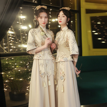 Chinese bridesmaid clothing winter cheongsam 2021 new winter Chinese style wedding sister Group dress dress female senior spring and autumn
