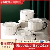 Ink-colored ceramic lunch box Microwave oven heating special office workers lunch box sealed fresh rice bowl with lid round