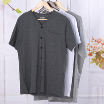 Middle-aged cardigan cotton short sleeve vest mens large size half sleeve T-shirt dad cotton summer thin cardigan sweatshirt