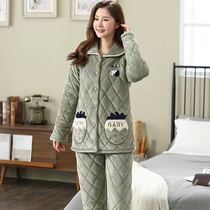 Special price broken code clearance pajamas women winter plus pile thick coral fleece pajamas top three layers thickened padded jacket set women