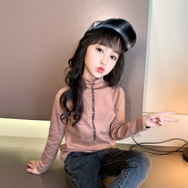 Girls plus velvet bottoming shirt 2021 winter new children's foreign style jacket children's thick half-height collar with T