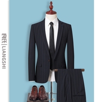 Mens suit set slim casual striped blazer business professional dress groom wedding wedding dress