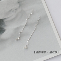 S925 pure silver earline female Korean temperament brief wave small silver ball eardrop personality Bean Bean Allergy Earrings