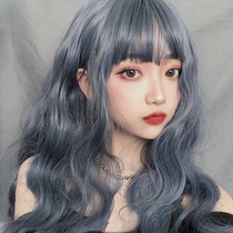 Wig womens long hair round face air bangs long curly hair wool roll wig natural realistic corn hot full head cover