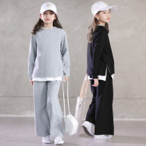 Girls Spring and Autumn Suite 2022 new CUHK Tong Casual Broadlegged Pants Han Version Little Girl OCEAN GAS TWO SETS FOR A PARENTAGE