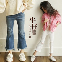 Girl Spring Clothing 2022 Han Edition Children Dress Girl Hair Side Horn Jeans Pro-Kids Casual Long Pants Tide