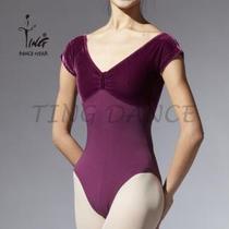 Chen Ting velvet short sleeve front knot color dress ballet one-piece practice uniform female adult gymnastics suit short sleeve