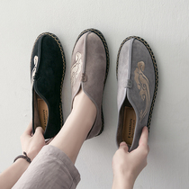 Chinese style mens shoes Tang dress Han shoes 2021 spring and summer new shoes mens fashion shoes casual pedal lazy Doudou shoes