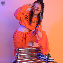 Study Dance Girl Jazz Dance Orange Color Suit Plays Out Children Jazz Dew Navel Walking Show Hiphop Hip-hop Clothing