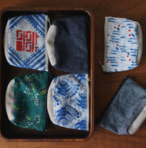 (Shizhou)Old calico homespun hand-woven fabric YKK zipper mini coin purse storage bag wallet