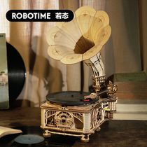 Ruo Ruo 3d assembly model puzzle phonograph retro vinyl record living room ornaments European birthday gift