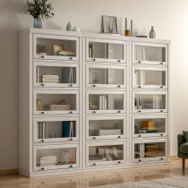 Solid wood bookcase with door glass dust-proof floor bookshelf shelves Living room Home leaning against wall Children lockers American