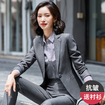 High-end British style gray suit suit women Spring and Autumn fashion temperament professional wear suit overalls