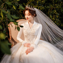 Winter long sleeve satin wedding dress 2021 new bride temperament thickened warm to go out wedding dress forest Super fairy dream