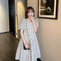 European and American style maternity dress Summer Polka dot square collar short-sleeved top Summer net red hot mom advanced A-word skirt