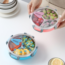 Stainless steel three grid bento box Children Baby round separated fruit crisper portable box sealed box