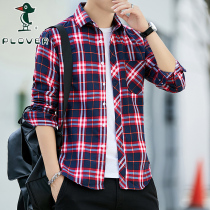 Woodpecker mens shirt 2021 summer thin slim-fit shirt wild long-sleeved plaid casual inch shirt jacket men
