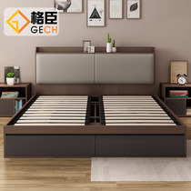 Modern simple air pressure high box bed Nordic 1 5 meters storage bed Master bedroom king bed Solid wood double bed
