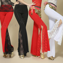 Autumn and winter New belly dance pants under the modal size lace stitching dance practice clothing split pants