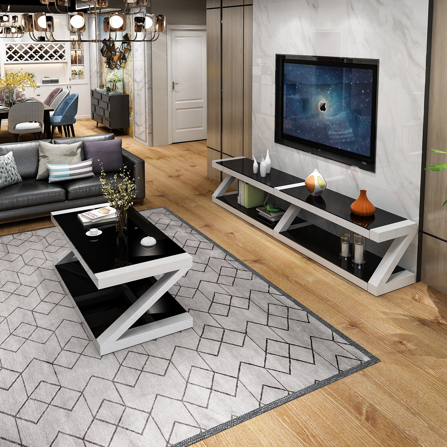 电视柜简约现代时尚客厅茶桌钢化玻璃烤漆家用简易电视柜茶几组合