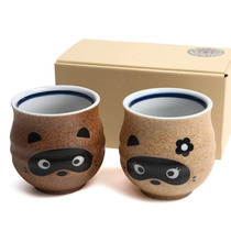 Mino Yaki Mori raccoon cat raccoon couple teacup Japanese creative wine glass Cute children baby drinking artifact