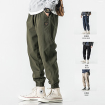 WOODSOON overalls mens spring and autumn Korean version of youth loose leg casual pants military green pants autumn