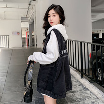 Tooling vest female loose size Korean version of denim horse clip 2021 Spring and Autumn long vest coat female ins tide