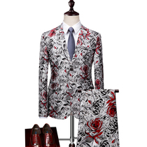Suit suit suit mens color Korean version of slim 5XL size dress dinner suit floral host performance suit